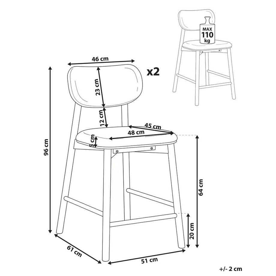 Beliani Lot de 2 chaises de bar en Bouclé Rétro MILLS  