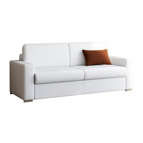LINEA SOFA Schlafsofa mit Matratze 4-Sitzer Kunstleder - Weiß - Liegefläche mit Lattenrost: 160 cm - Matratzenhöhe: 16 cm mit Memory Schaum - CALITO  
