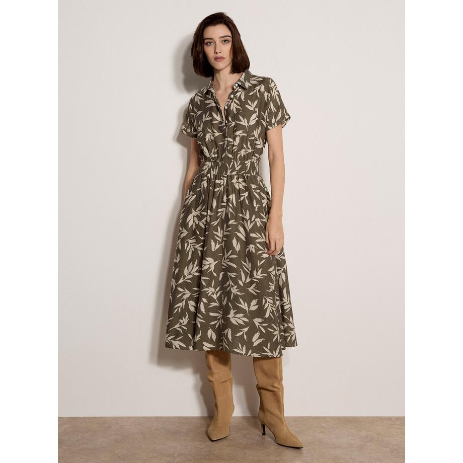 APRICOT Midi-Kleid mit strukturiertem Blattmuster  
