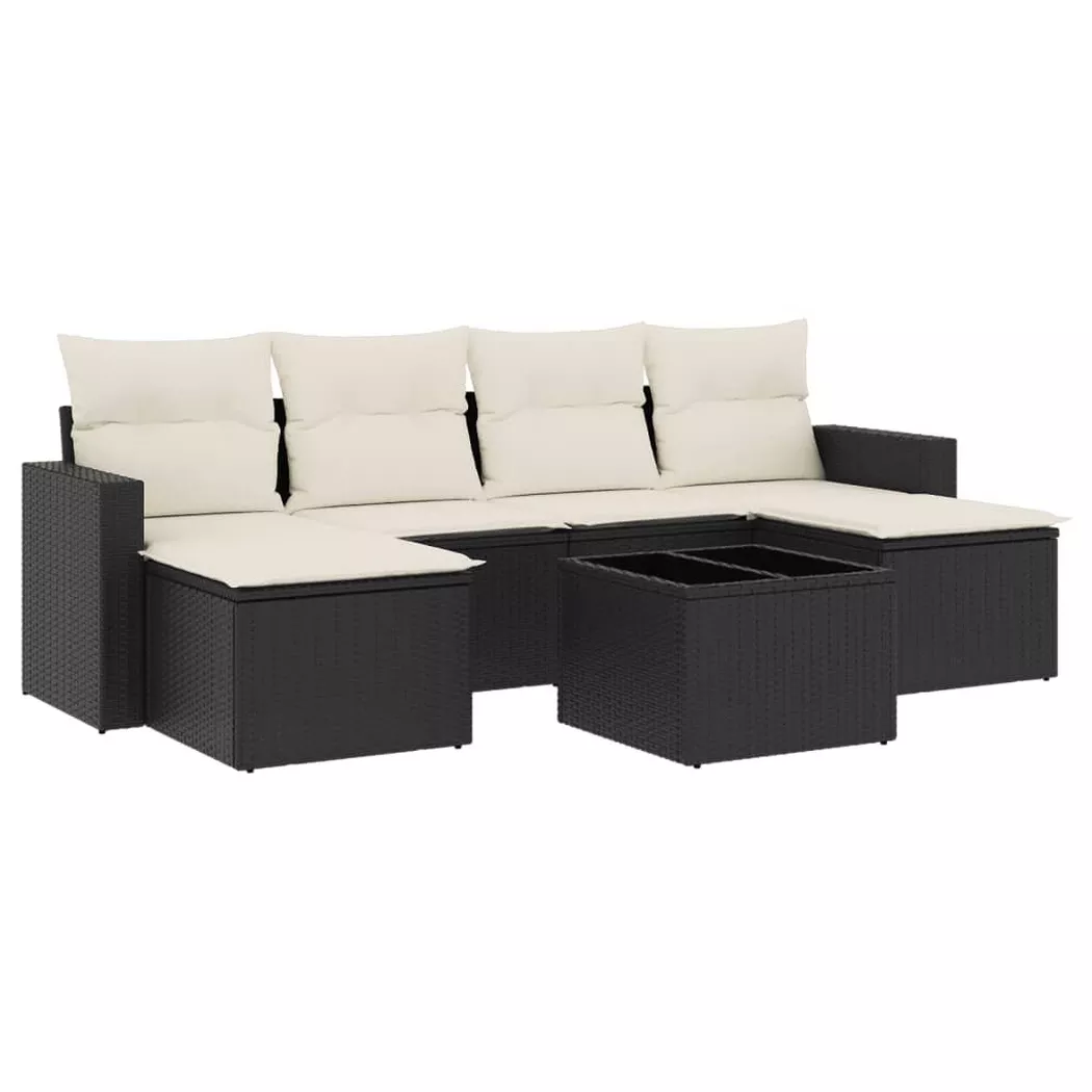 vidaXL Salon de jardin 7 pcs avec coussins noir résine tressée