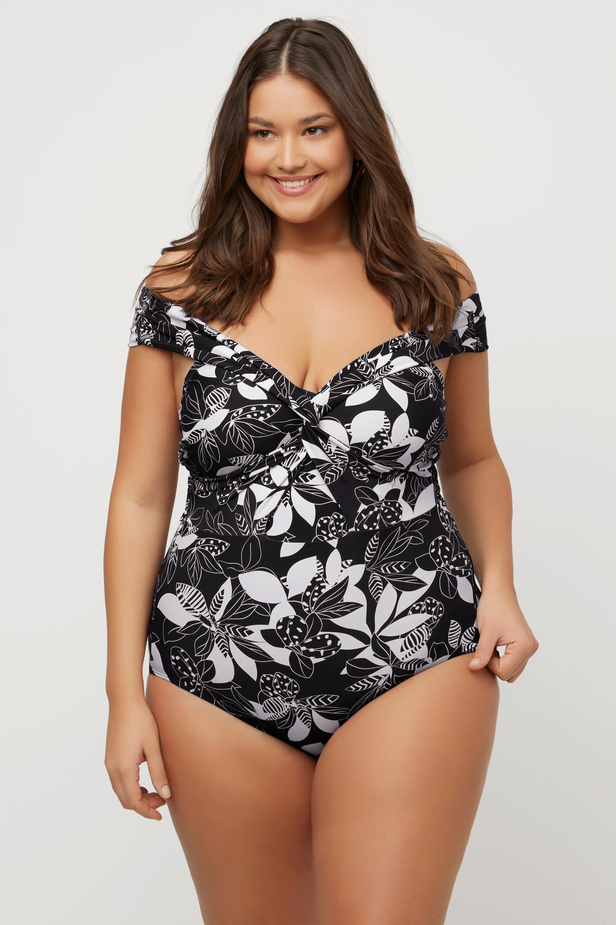 Ulla Popken Costume da bagno Fiori Coppe Morbide Apertura Riciclato  