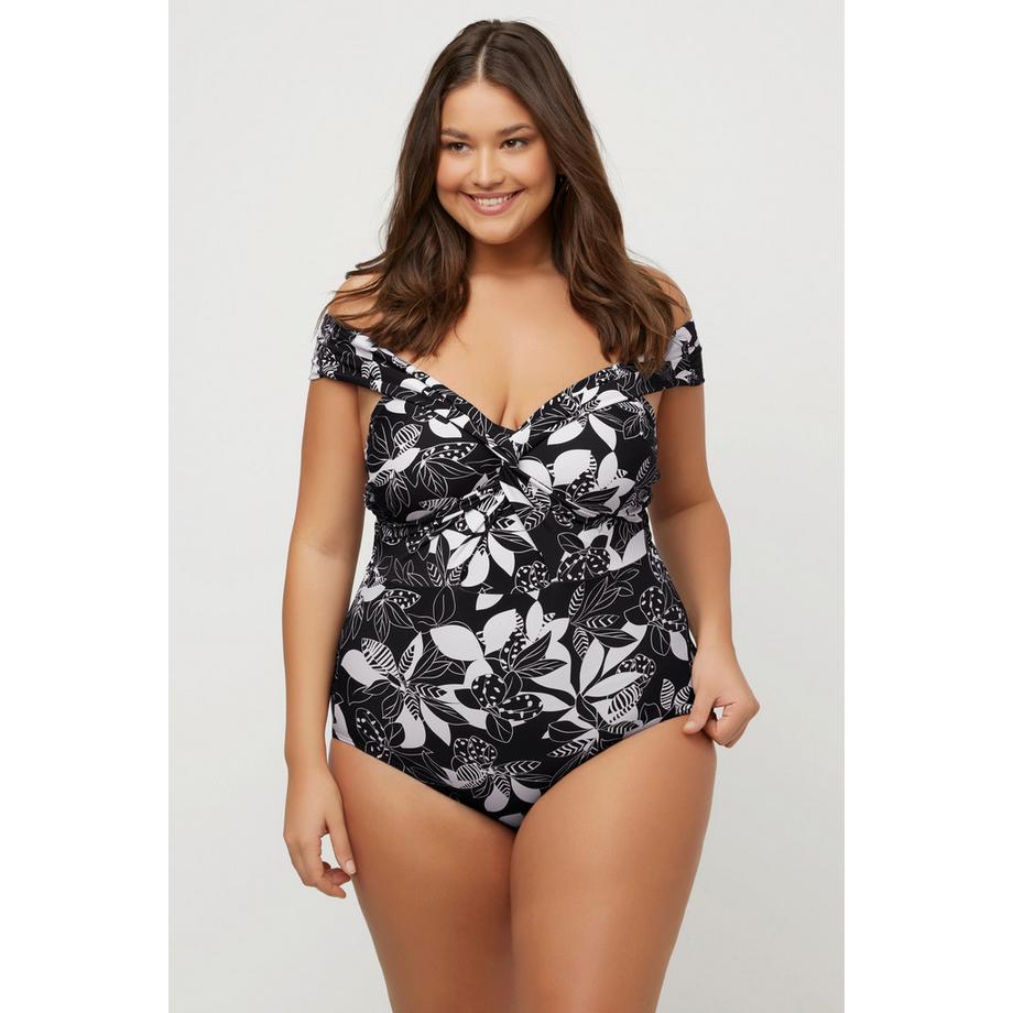 Ulla Popken Maillot de bain Fleurs Bonnets Souples Découpe Recyclé  