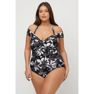 Ulla Popken  Maillot de bain avec bonnets souples. Imprimé à fleurs, découpe. Matière recyclée. 