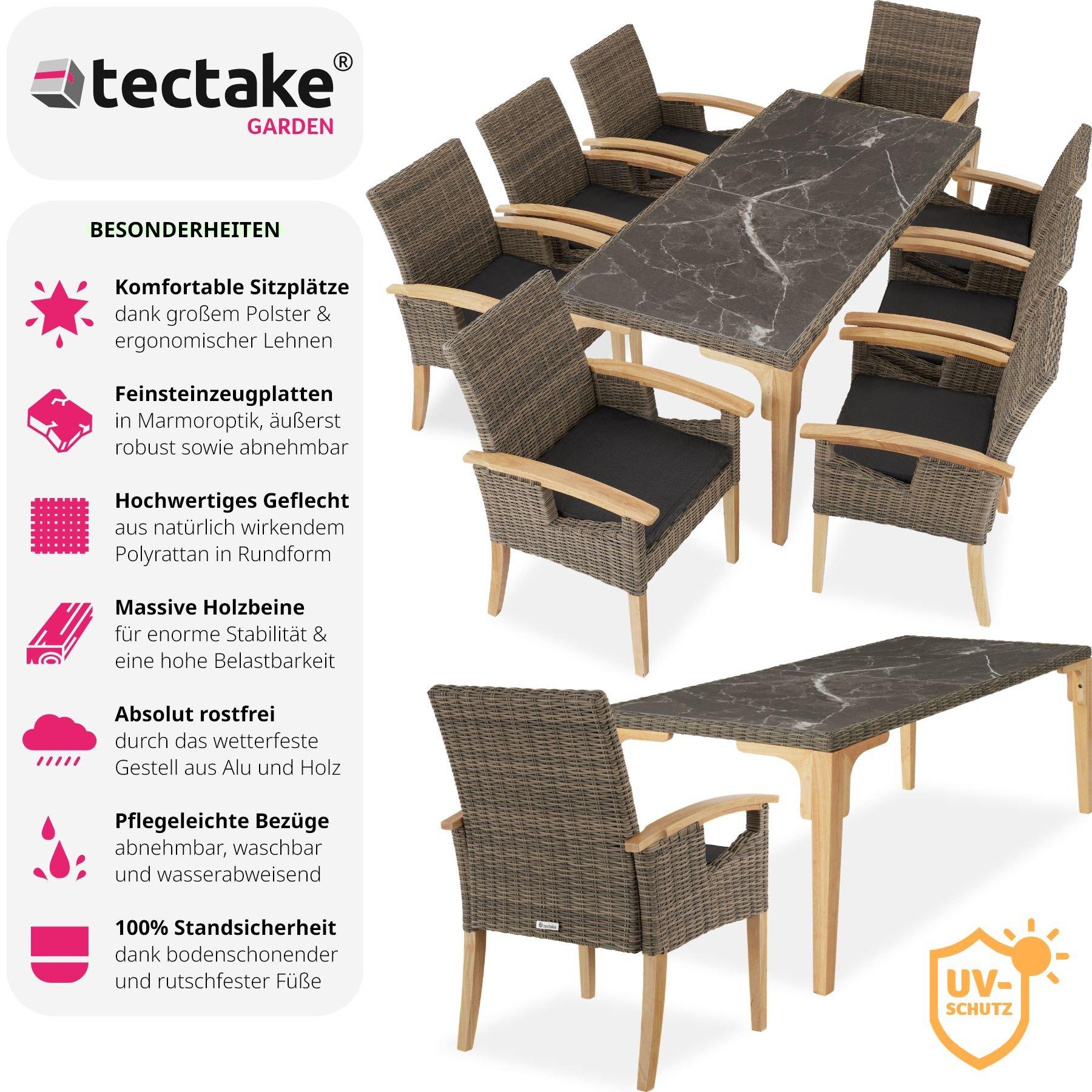 Tectake Rattan Tisch Foggia mit 8 Stühlen Rosarno  