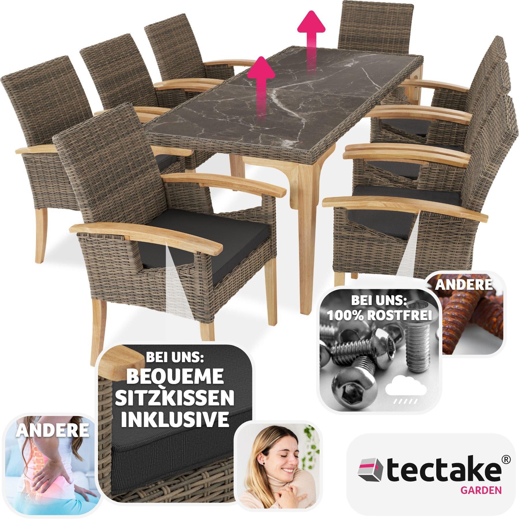 Tectake Rattan Tisch Foggia mit 8 Stühlen Rosarno  