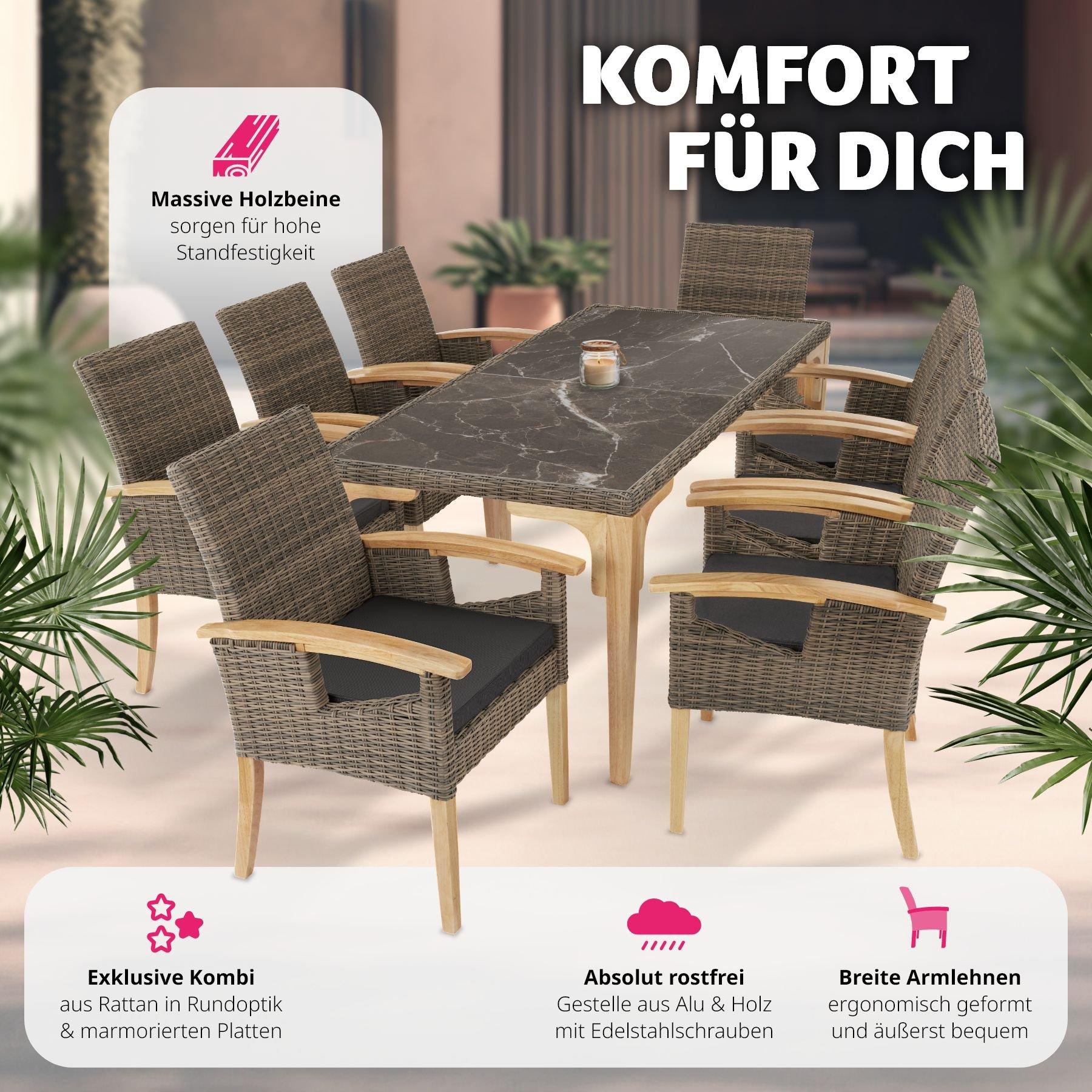 Tectake Rattan Tisch Foggia mit 8 Stühlen Rosarno  