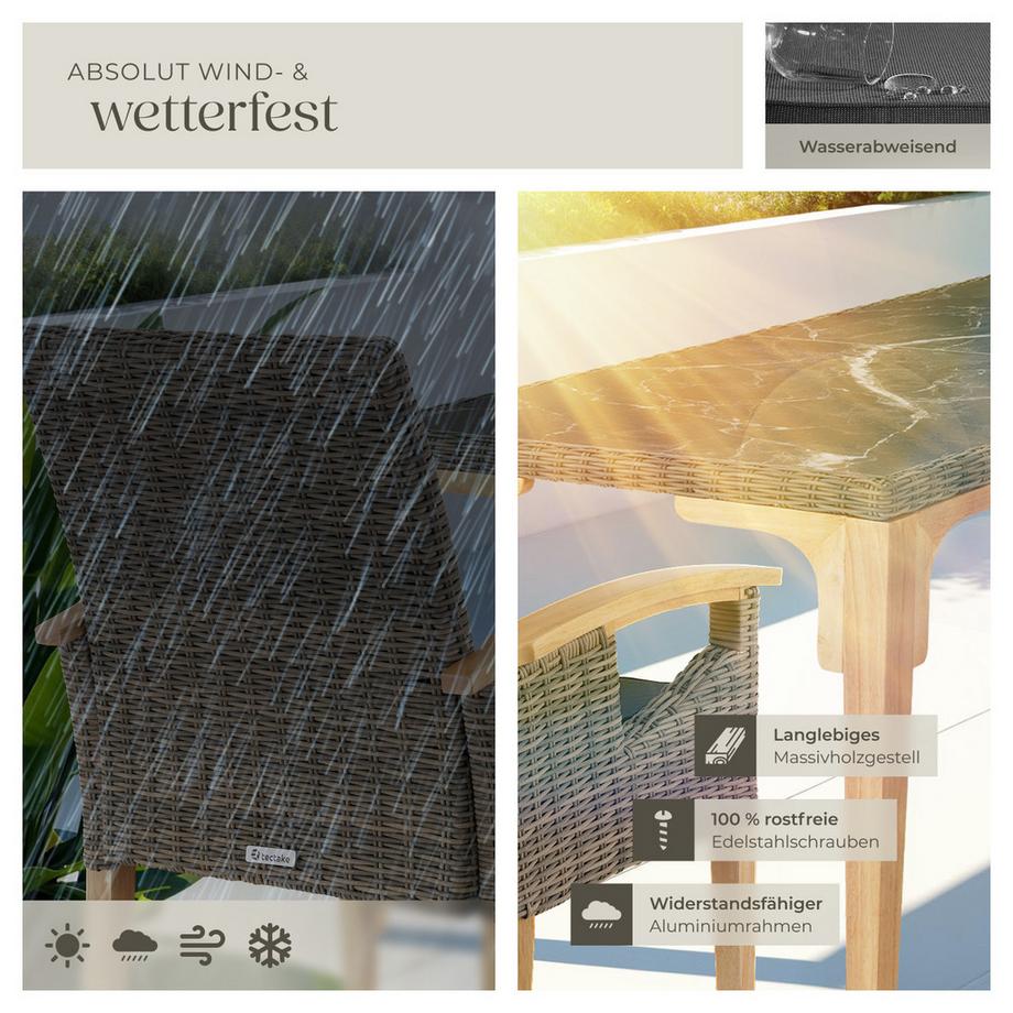 Tectake Rattan Tisch Foggia mit 8 Stühlen Rosarno  mit stabilen Holzgestellen 2 abnehmbare Feinsteinzeugplatten  
