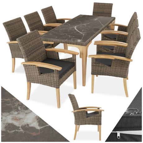 Tectake Rattan Tisch Foggia mit 8 Stühlen Rosarno  