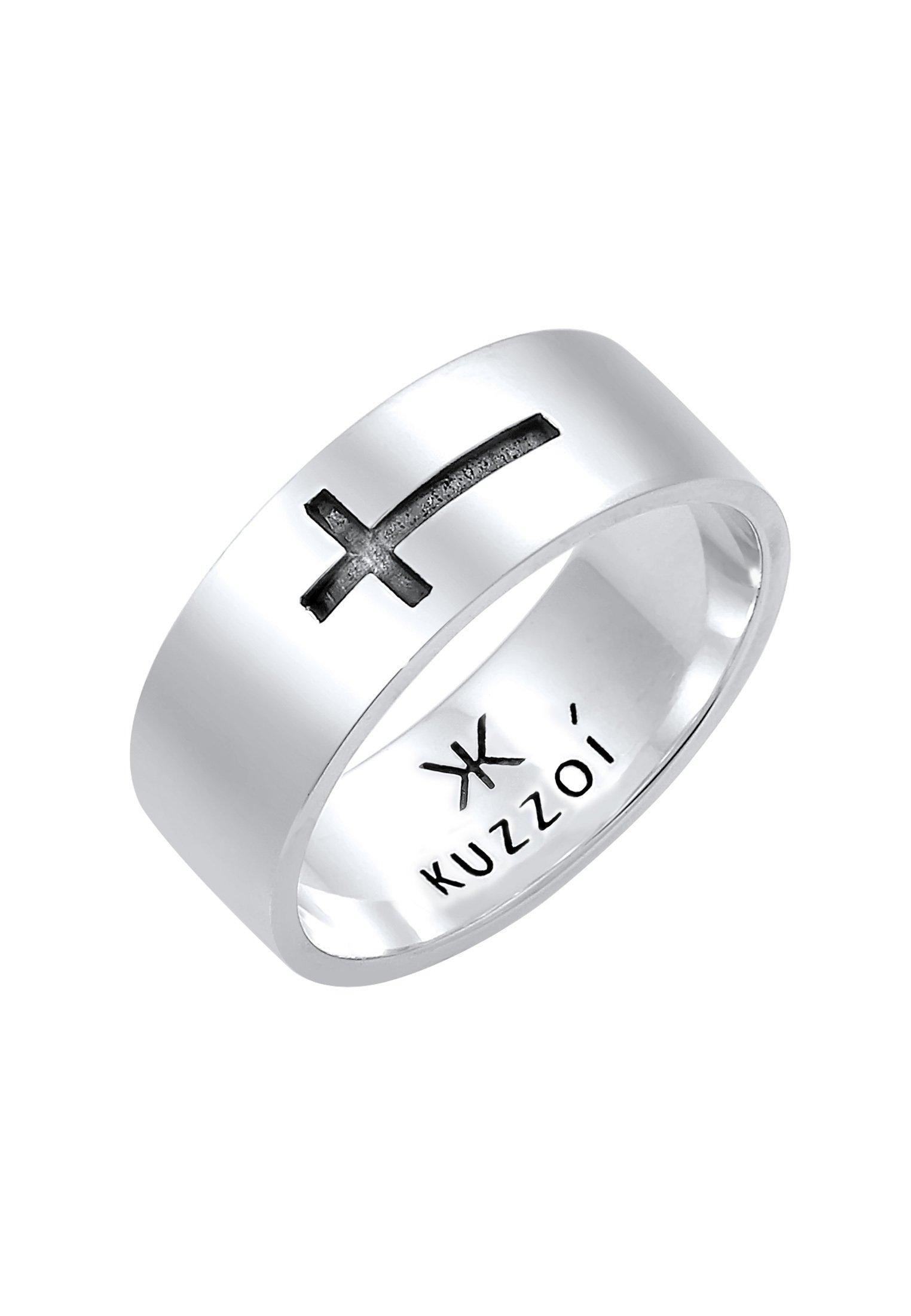 Kuzzoi  Bague Herren Bandring Glanz Kreuz Oxidiert 925 Silber 