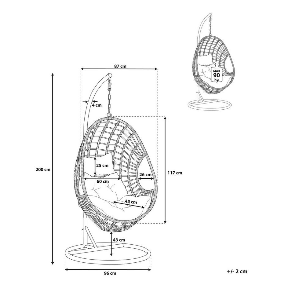 Beliani Hängesessel mit Gestell aus PE Rattan Retro ARPINO  