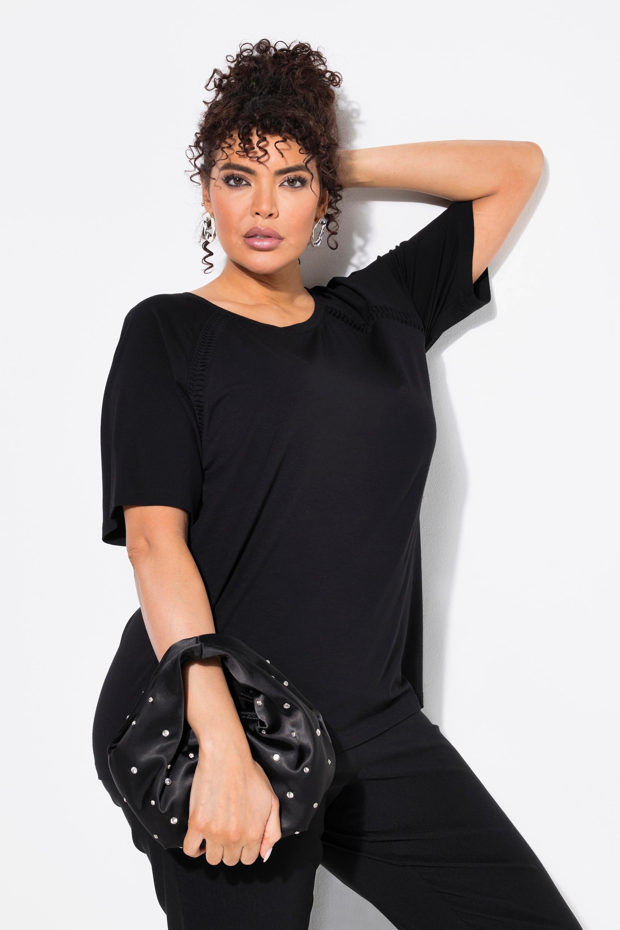 Ulla Popken T-shirt Classic Girocollo Mezze Maniche con Laccetti Decorativi  