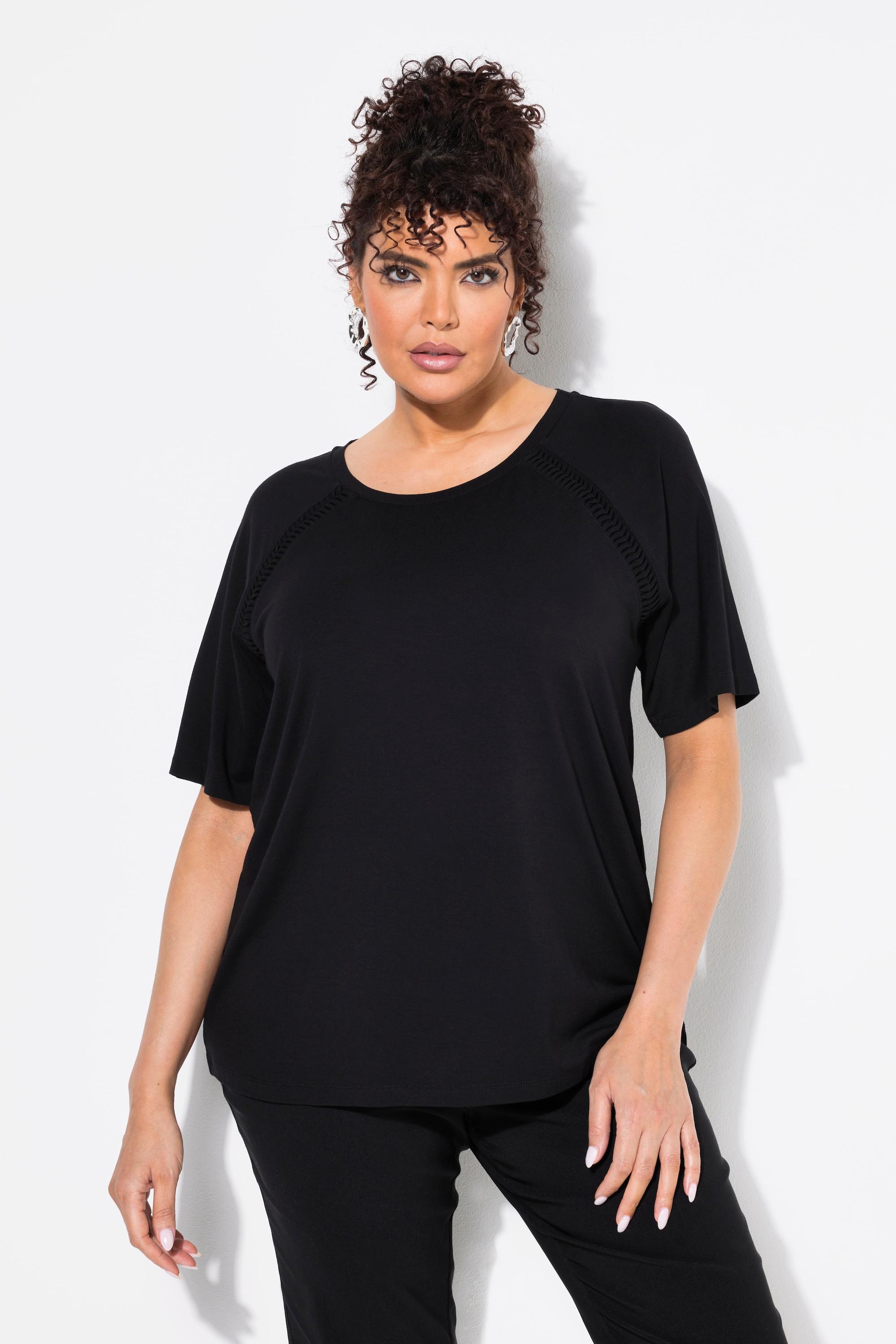 Ulla Popken T-shirt Classic Girocollo Mezze Maniche con Laccetti Decorativi  