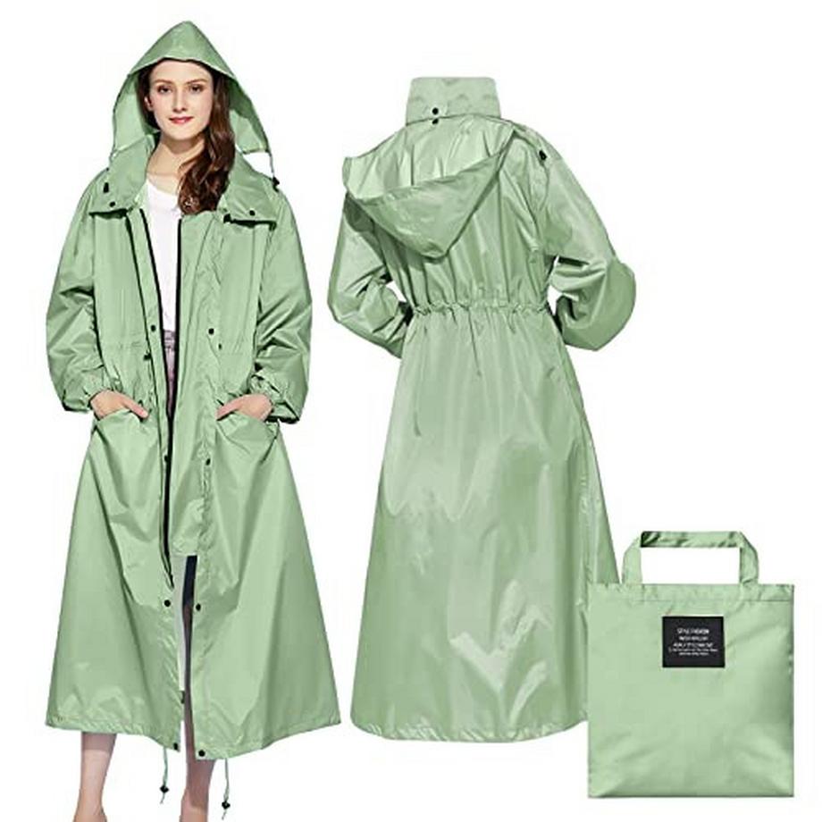 Stylischer langer Regenponcho Unisex Regenmantel mit wasserdichter Pattentasche