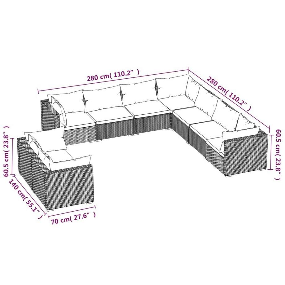 VidaXL Salon de jardin rotin synthétique  