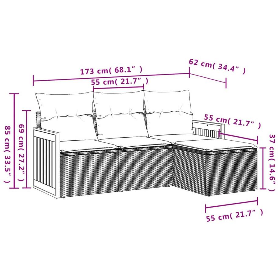 VidaXL Ensemble de canapés de jardin rotin synthétique  