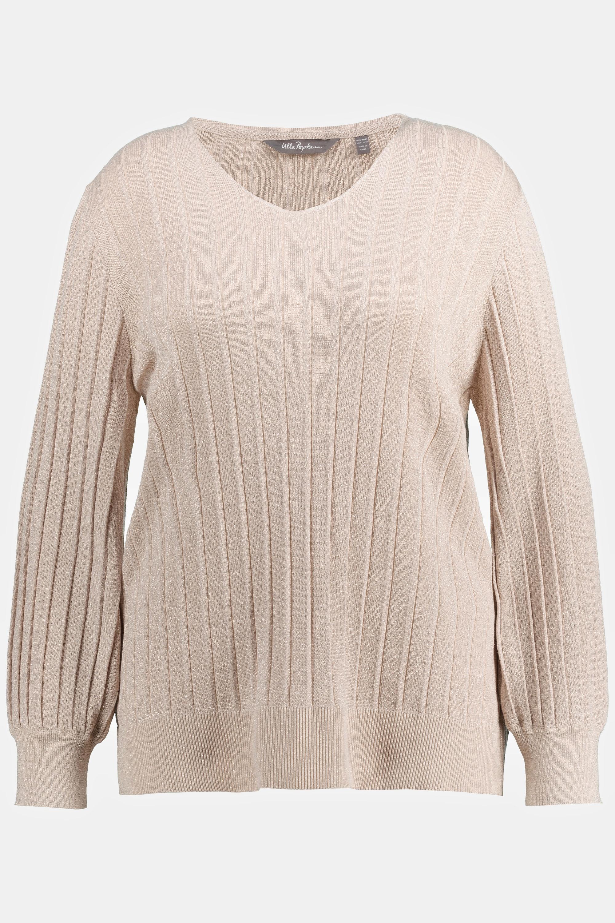 Ulla Popken  Pullover, Metallic-Effekt, V-Ausschnitt, Langarm 