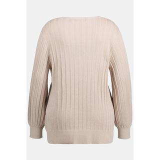 Ulla Popken  Pullover, Metallic-Effekt, V-Ausschnitt, Langarm 