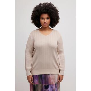 Ulla Popken  Pullover, Metallic-Effekt, V-Ausschnitt, Langarm 