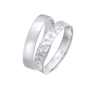 Ring Set Unisex Basic Gehämmert 925 Silber