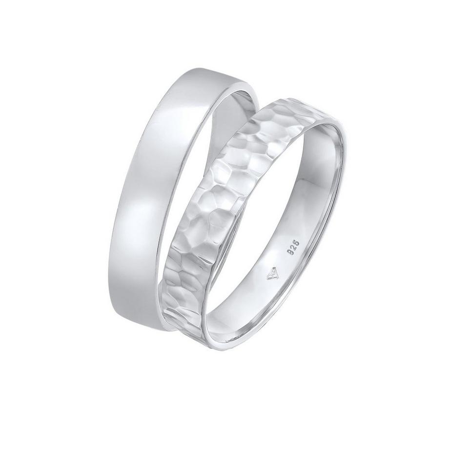 Ring Set Unisex Basic Gehämmert 925 Silber
