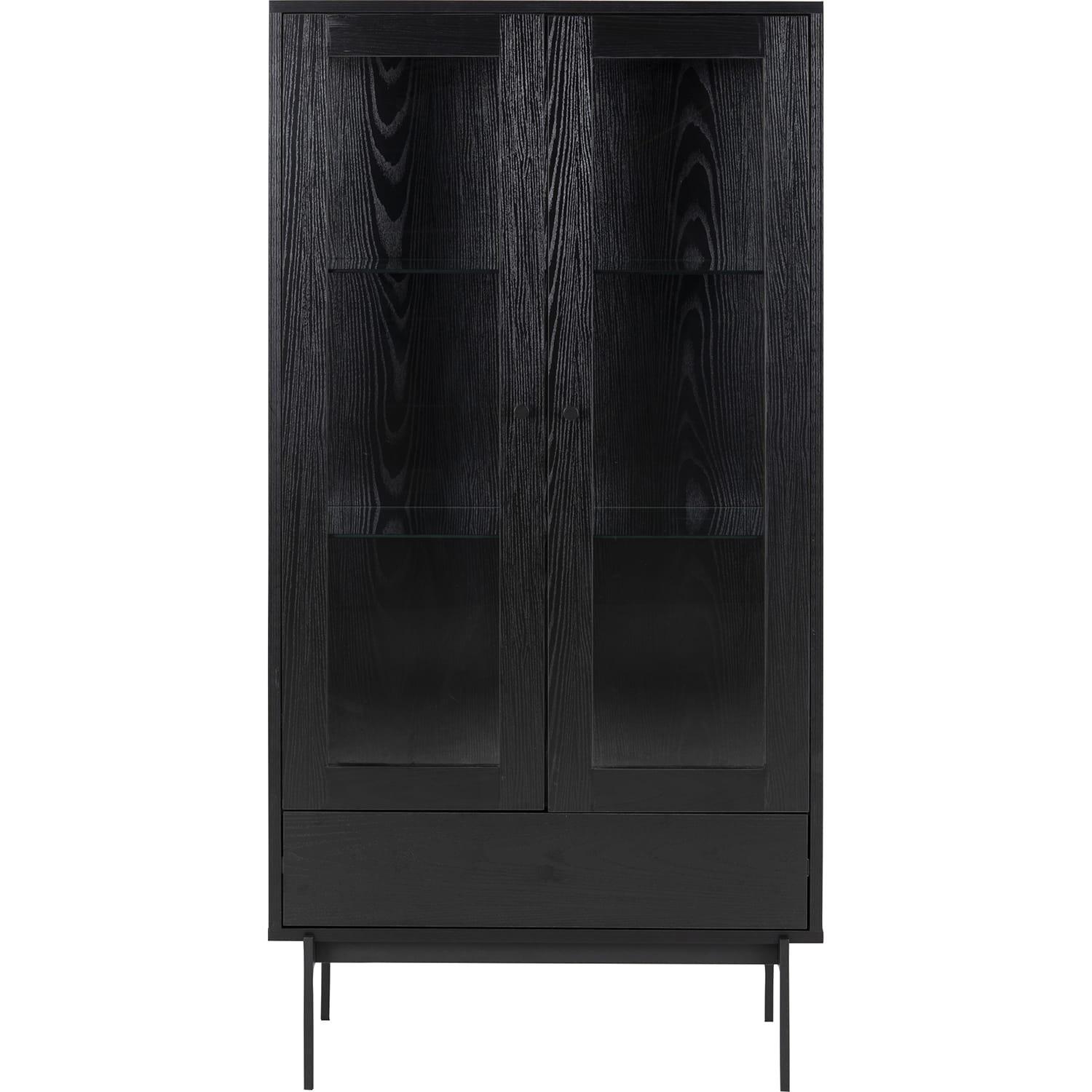 mutoni Vitrine Angie mélaminé frêne noir 2 portes vitrées 1 tiroir 75x37 5x152cm  