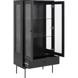 mutoni Vitrine Angie mélaminé frêne noir 2 portes vitrées 1 tiroir 75x37 5x152cm  