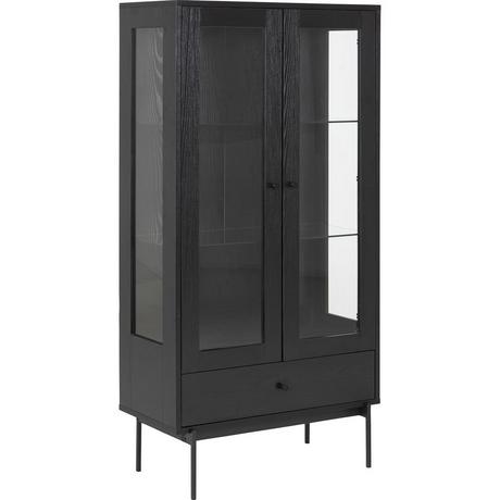 mutoni Vitrine Angie mélaminé frêne noir 2 portes vitrées 1 tiroir 75x37 5x152cm  