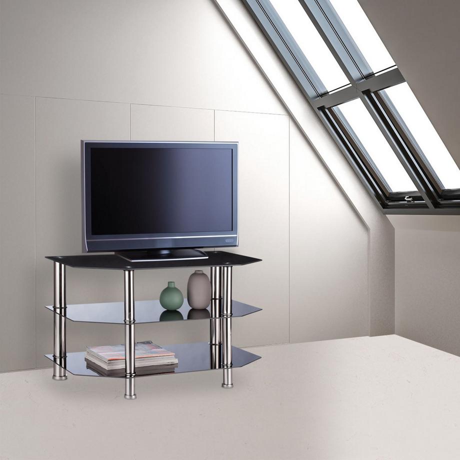 B2X  Table TV en verre noir 