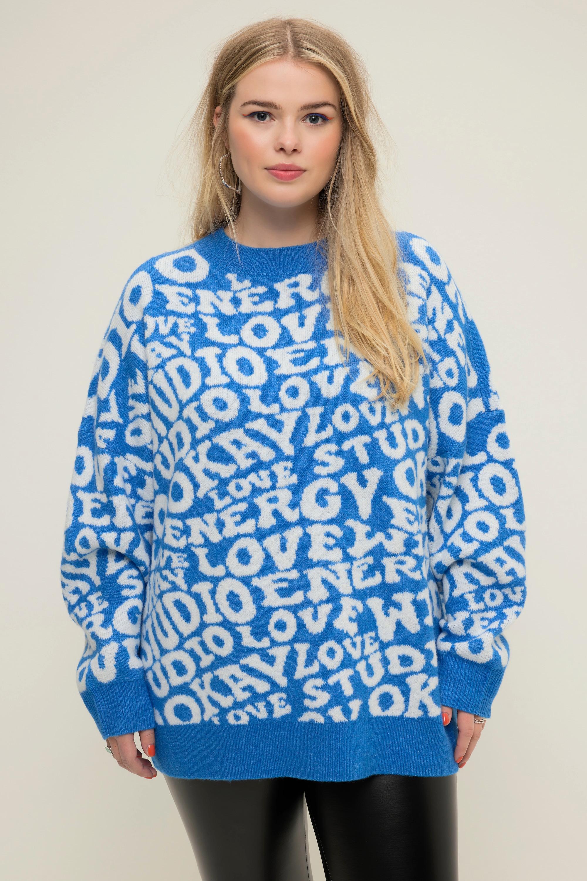 Studio Untold  Pullover, oversized, Writing-Muster, Rundhals, Langarm 