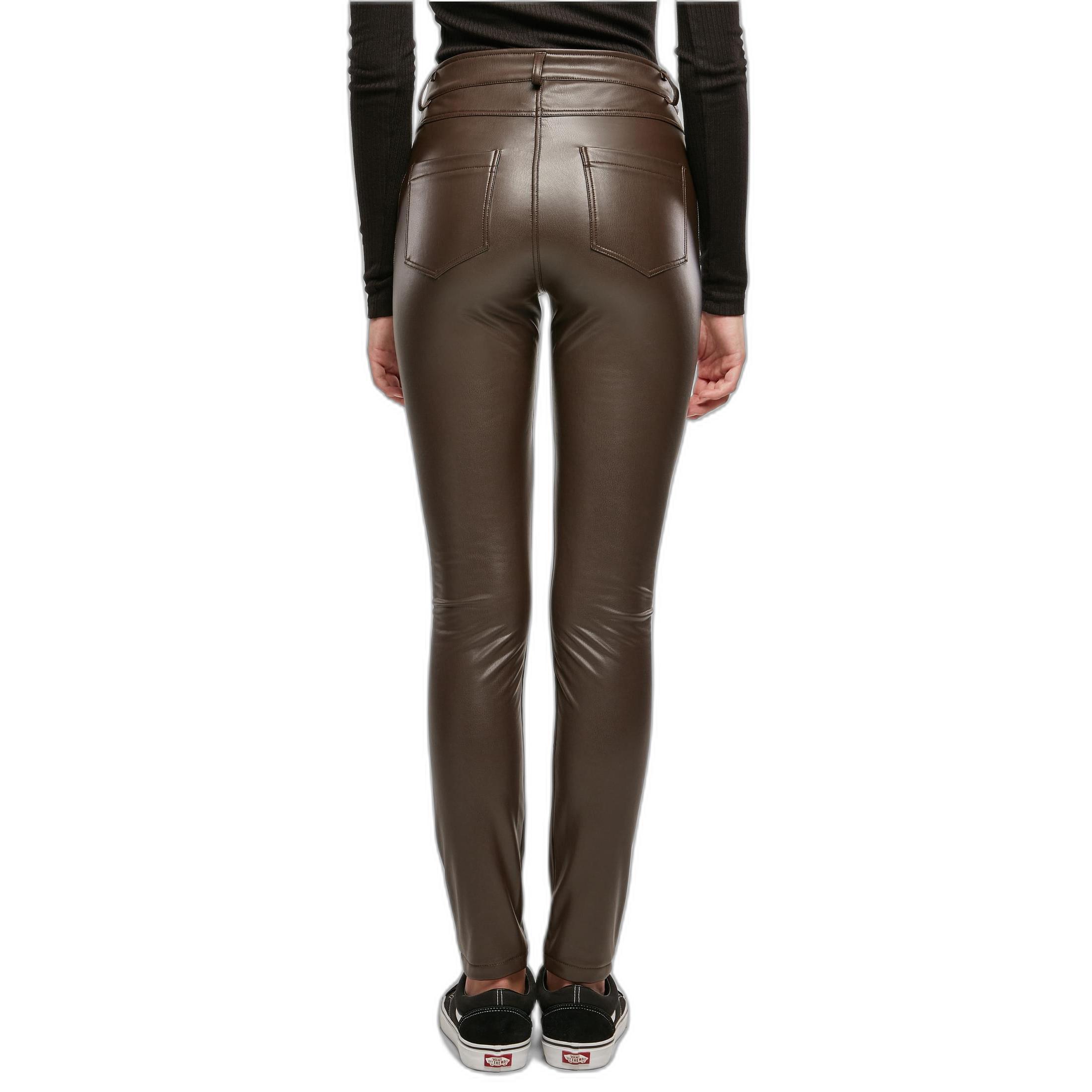 URBAN CLASSICS Kunstleder Slim Fit Mid Rise Hose  