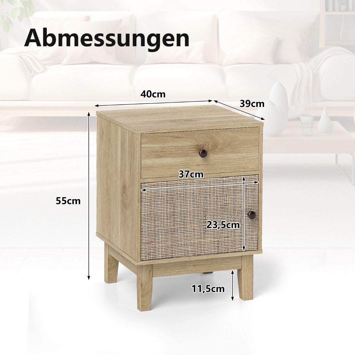 Northix Comodino in rattan con cassetto  