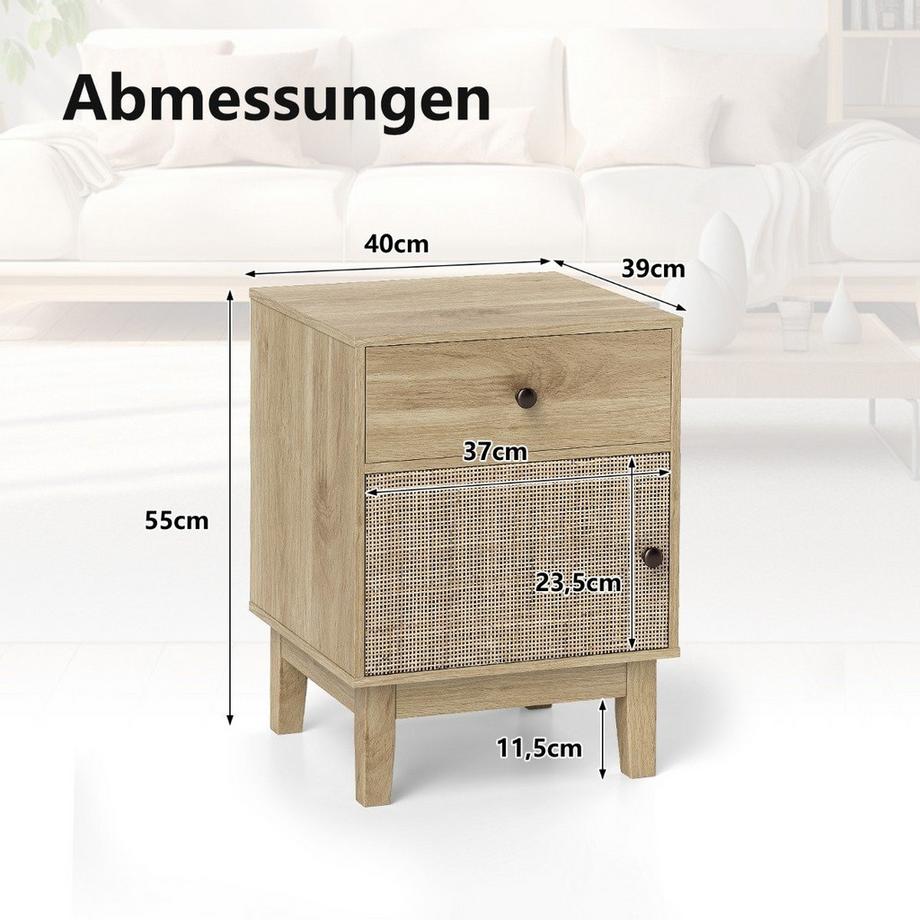 Northix Comodino in rattan con cassetto  