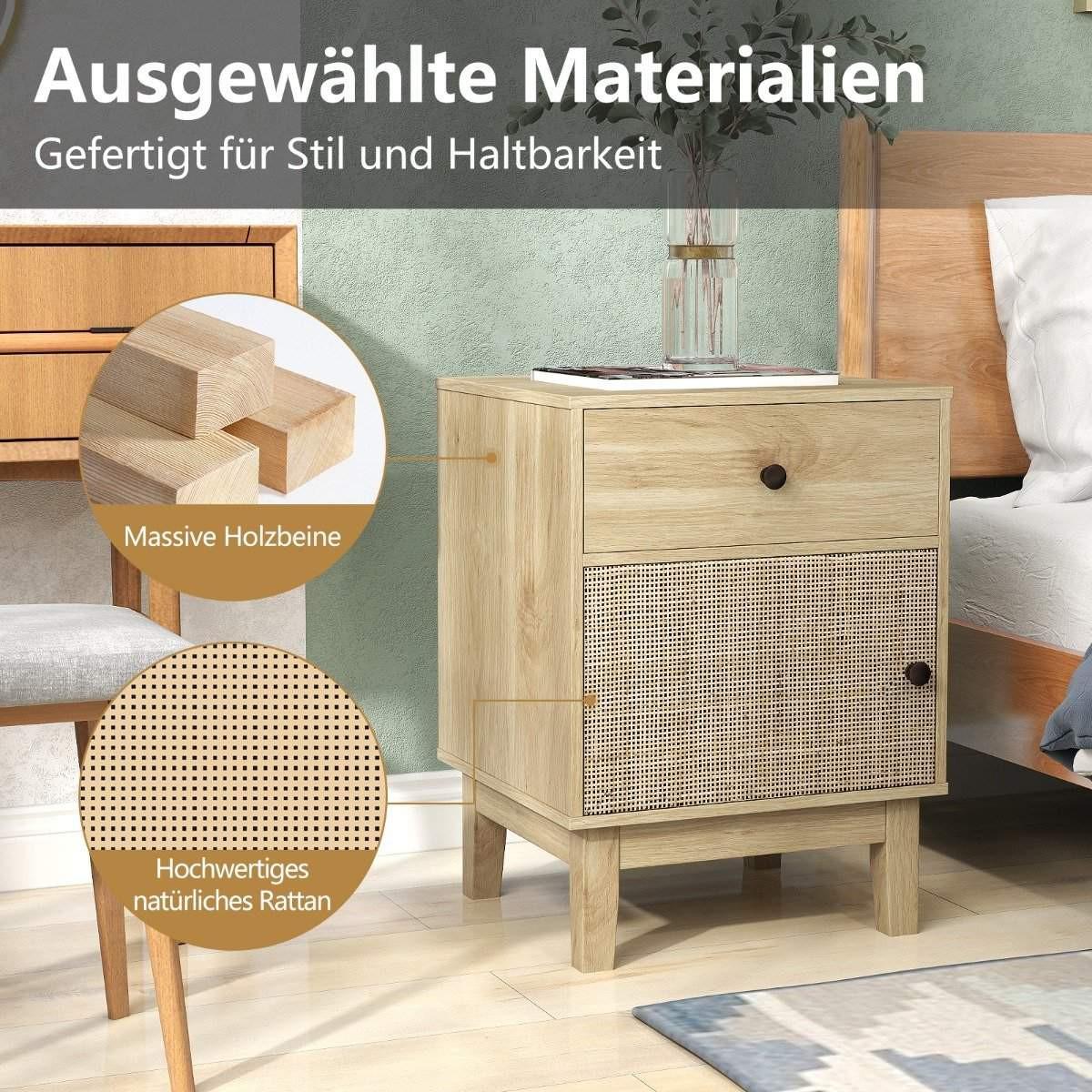 Northix Comodino in rattan con cassetto  