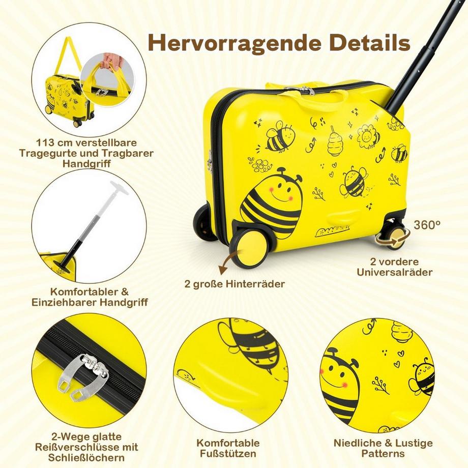 Northix  2tlg Kinderkoffer + Rucksack 47 cm Langer Aufsitzkoffer und 30 cm Breiter Rucksack Gelb 