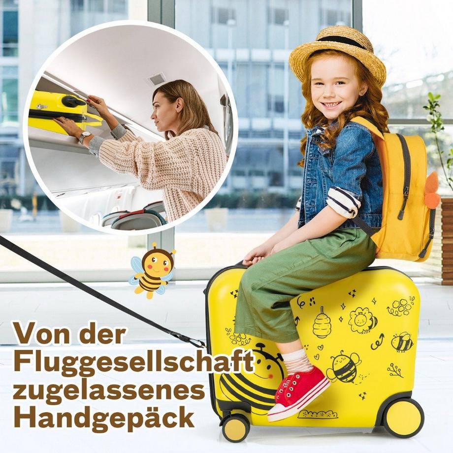 Northix  2tlg Kinderkoffer + Rucksack 47 cm Langer Aufsitzkoffer und 30 cm Breiter Rucksack Gelb 