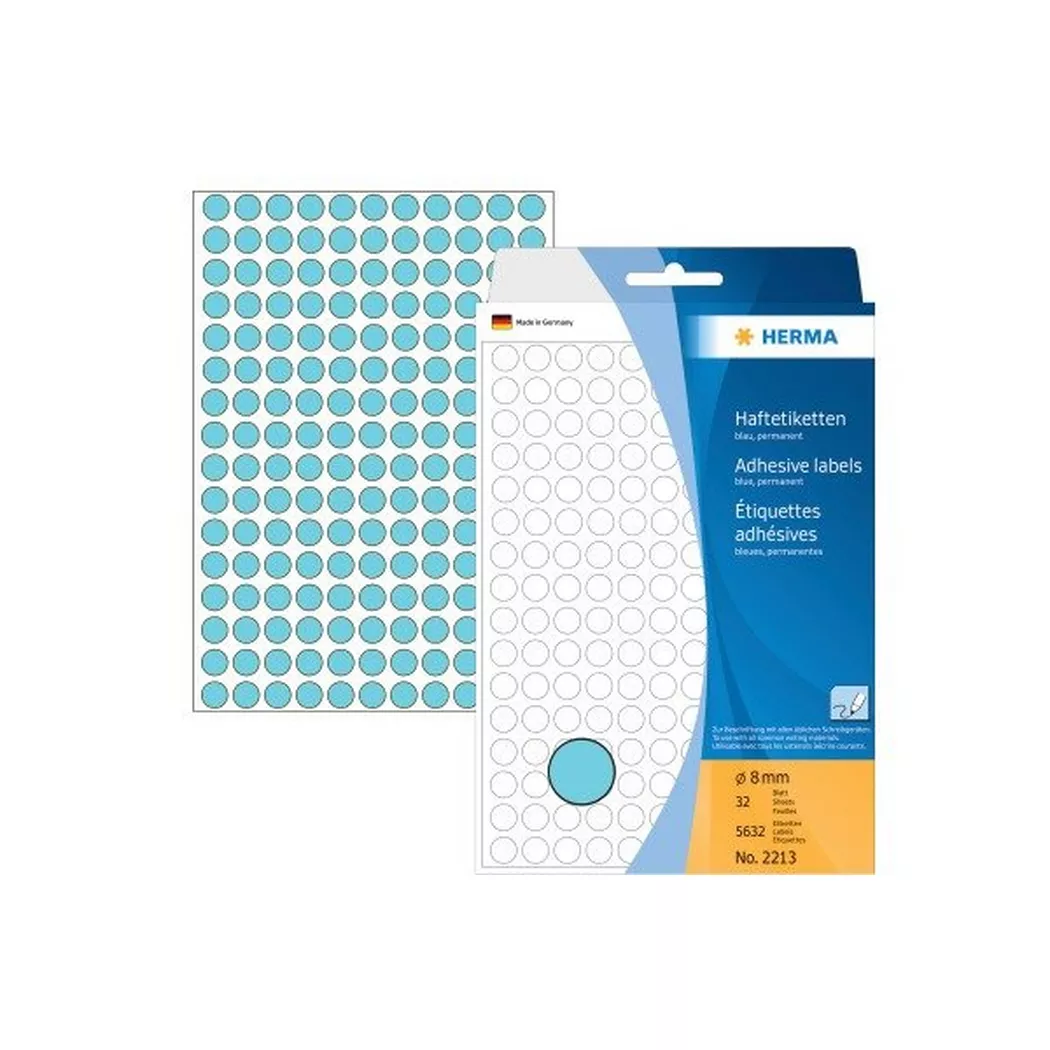 HERMA – Etiketten rund 8mm 2213 blau 5632 Stück, One Size