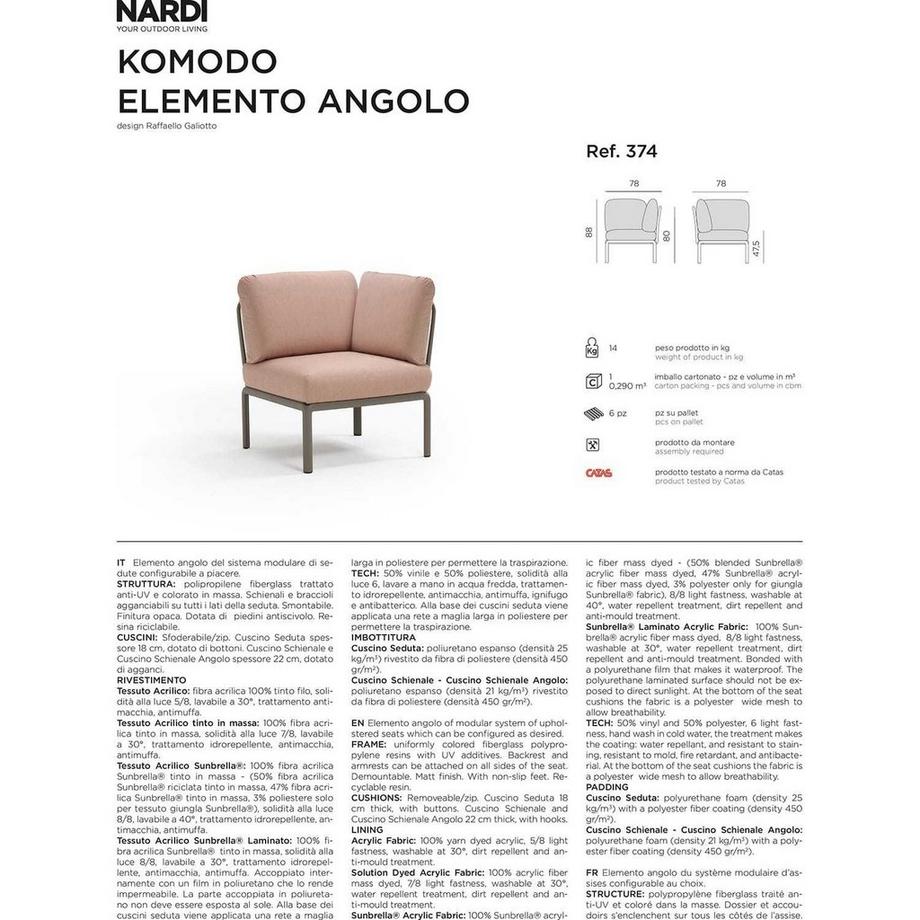 NARDI outdoor Salotto da giardino Komodo elemento angolare agave tech panama  
