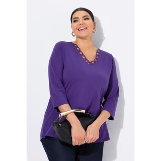 Ulla Popken Maglia Classica Scollo a V Decorato Maniche 3/4  