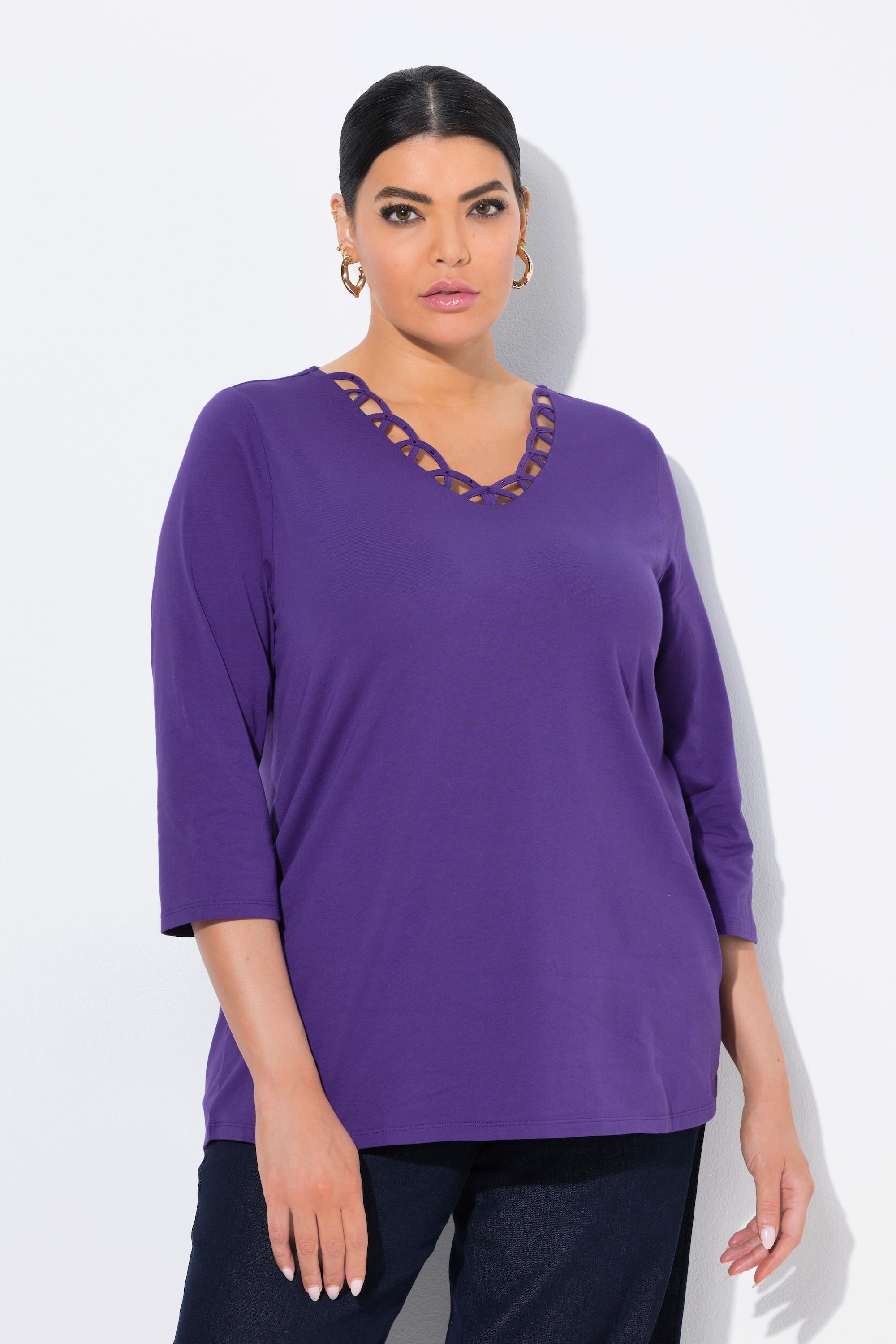 Ulla Popken Maglia Classica Scollo a V Decorato Maniche 3/4  