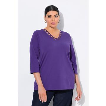 Maglia classica con scollo a V decorato e maniche a 3/4