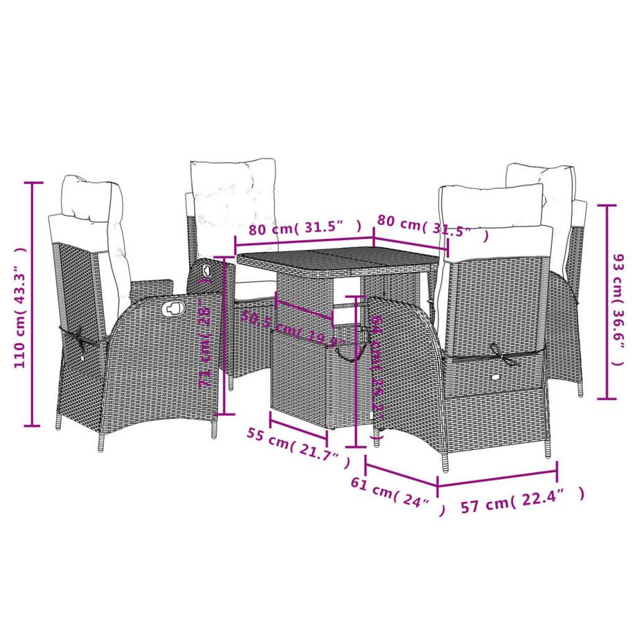 VidaXL Ensemble de salle à manger de jardin rotin synthétique  
