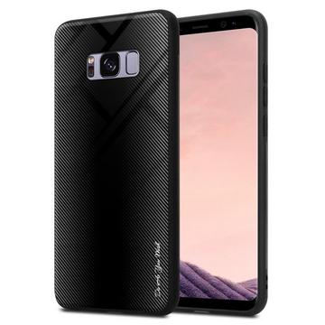 Housse compatible avec Samsung Galaxy S8 PLUS - Aspect rayé - Coque de protection en silicone TPU et dos en verre trempé