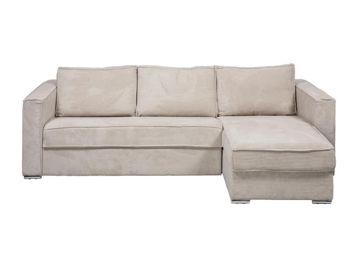 Vente-unique Eckschlafsofa mit Matratze - Ecke wechselbar - Cord - Beige - Liegefläche mit Lattenrost mit breiten Latten 140 cm - Matratze 22 cm - LORETO  