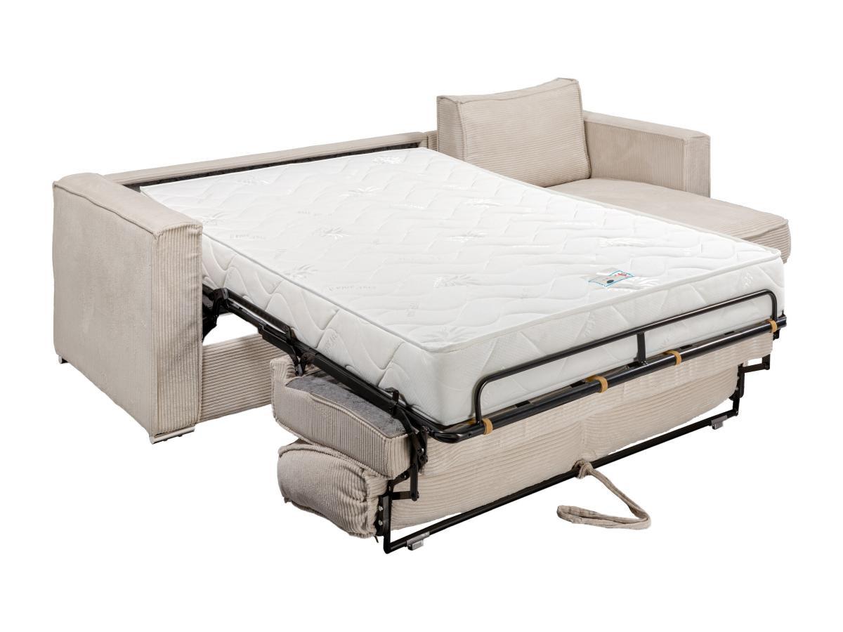 Vente-unique Eckschlafsofa mit Matratze - Ecke wechselbar - Cord - Beige - Liegefläche mit Lattenrost mit breiten Latten 140 cm - Matratze 22 cm - LORETO  