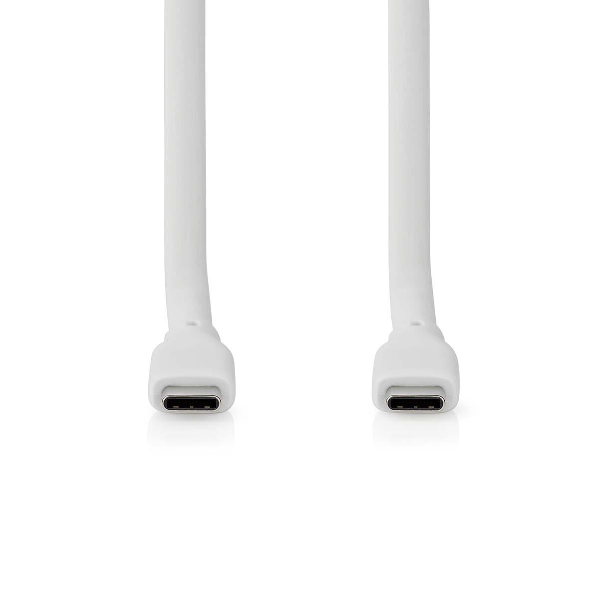 Nedis  USB-Kabel | USB 3.2 Gen 2 | USB-C™ Hane | USB-C™ Hane | 240 W | 8K@30Hz | 20 Gbps | Nickelplaterad | 1,00 m | Rund | Silikon | Vit | Låda 