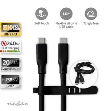 Câble USB | USB 3.2 Gen 2 | USB-C™ Hane | USB-C™ Hane | 240 W | 8K@30Hz | 20 Gbps | Nickelplaterad | 1,00 m | Rond | Silicone | Vit | Låda