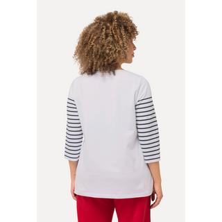 Ulla Popken  T-shirt rayé, motif méduse. Décolleté bateau et manches 3/4. 