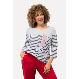 Ulla Popken  T-shirt rayé, motif méduse. Décolleté bateau et manches 3/4. 