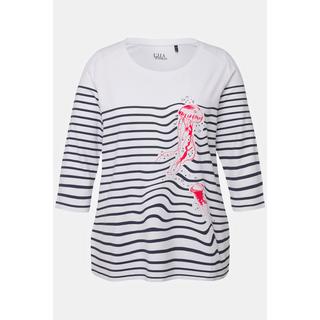 Ulla Popken  T-shirt rayé, motif méduse. Décolleté bateau et manches 3/4. 