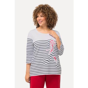 T-shirt rayé, motif méduse. Décolleté bateau et manches 3/4.